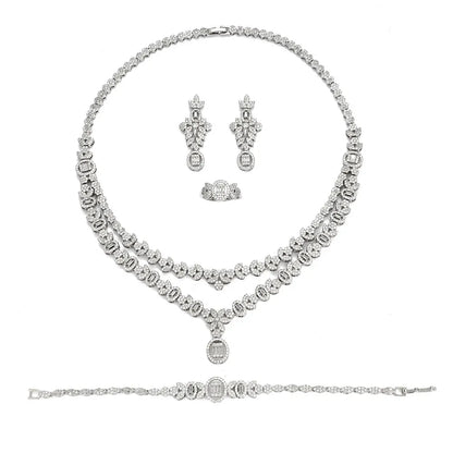 Bridal Zirconia For Women Party Luxury Dubai Necklace Bracelet Earringa Rings CZ Crystal Wedding Jewelry Sets