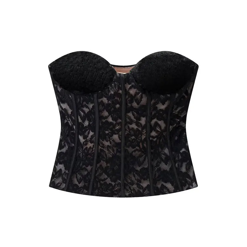 2026 Sexy Chic Black Lace Party Tops Strapless vest Short Evening Club Corset Tops Fashion Y2K Girl Streetwear Tops