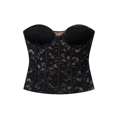2026 Sexy Chic Black Lace Party Tops Strapless vest Short Evening Club Corset Tops Fashion Y2K Girl Streetwear Tops