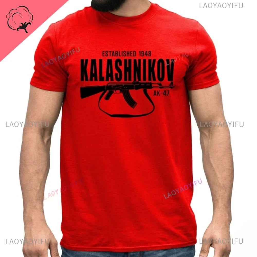 Vintage Classic Man Ak 47 TShirt Casual Fashion Military Fan Printed Cotton Shirt Summer O-neck Breathable Short-sleev Camisetas