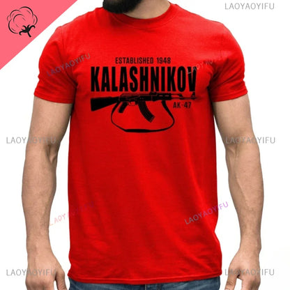 Vintage Classic Man Ak 47 TShirt Casual Fashion Military Fan Printed Cotton Shirt Summer O-neck Breathable Short-sleev Camisetas