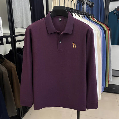 Original Brand Men's Polo Shirt 100 Cotton Lapel Dog Embroider Long Sleeve T-Shirt Autumn New Business Casual Handsome Men'swear
