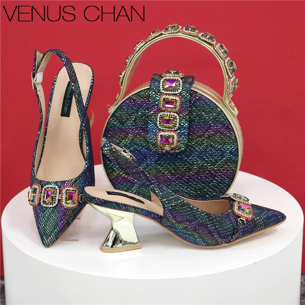 Ladies High Quality Women's Pumps And Bag Italian Fashion Design Dark Green Color Bag For Nigeria Wedding Party