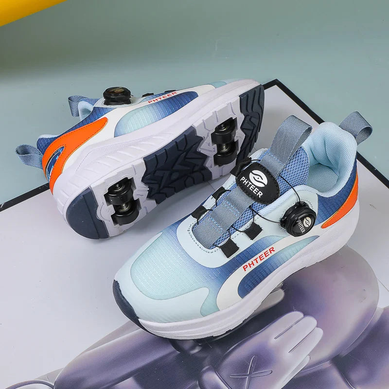 Kids Two Wheels Roller Skating Shoes With Light Magic Stick Walking Shoes Detachable Wheels Roller Skate Shoes For Teenagers