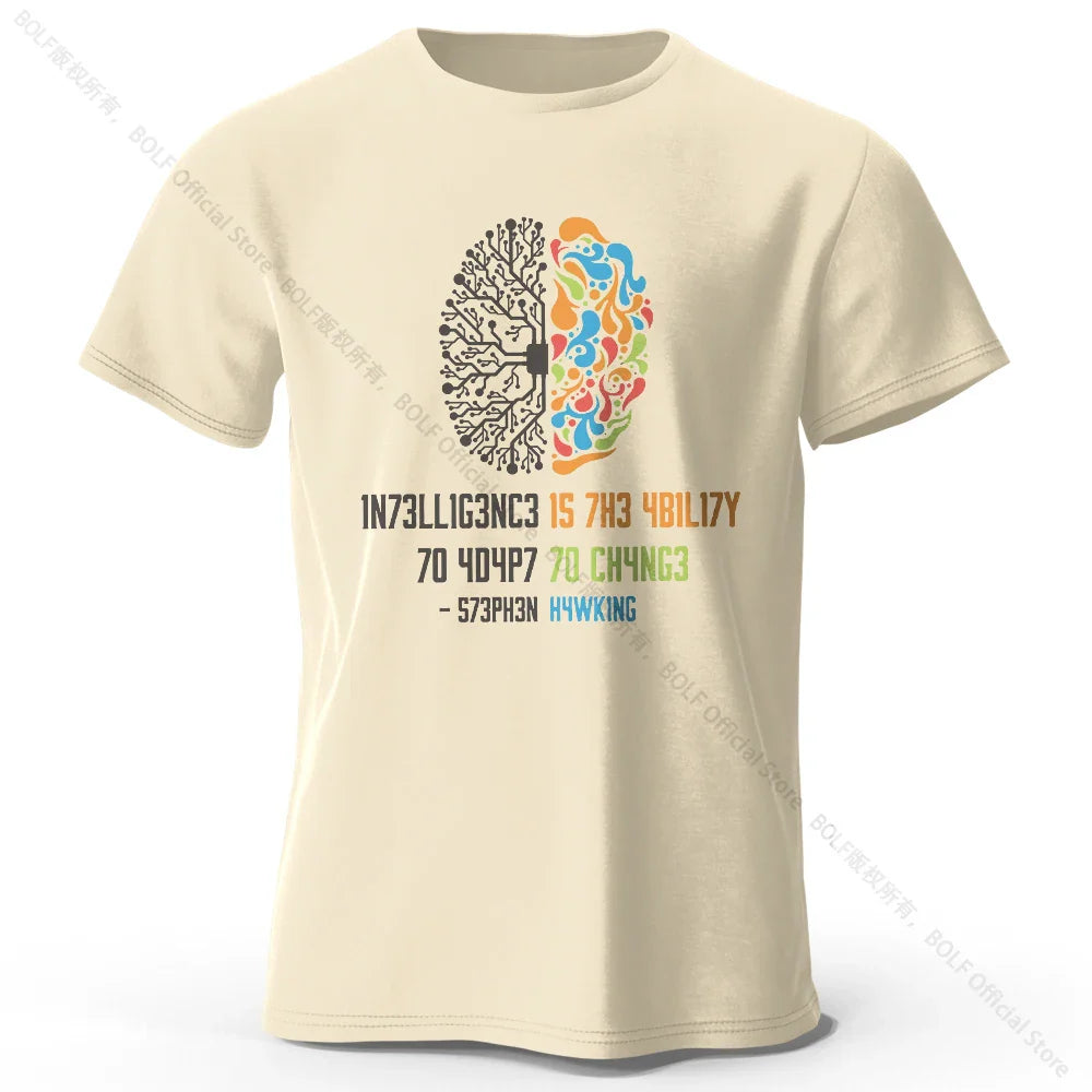 Funny Brain Power Printed 100% Cotton T-Shirt, Soft & Breathable Round Neck Short Sleeve Tee, Unisex Quirky Style