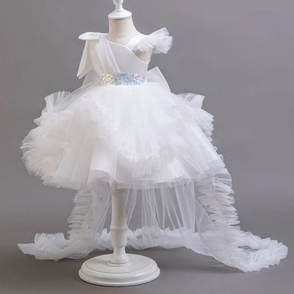 KLFLGD Novos vestidos de festa de verão para meninas vestido de festa elegante para casamento de floristas vestido de cauda de tule rosa para meninas de 2 a 6 anos