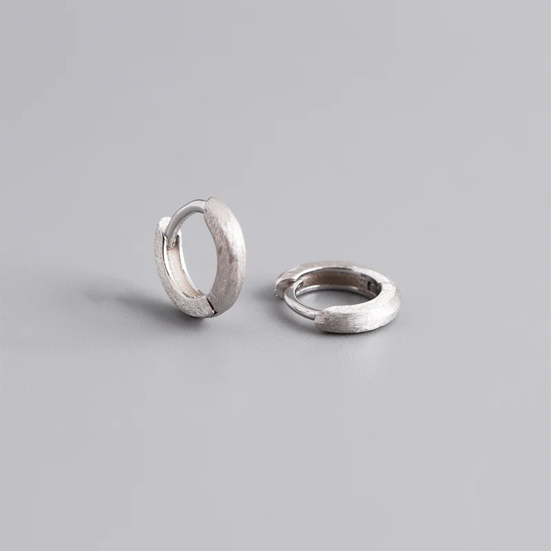 925 Sterling Silver Minimalist Matte Gothic Unisex Huggies Ear Hoop Earrings for Women Men Piercing Ear Buckle Jewelry