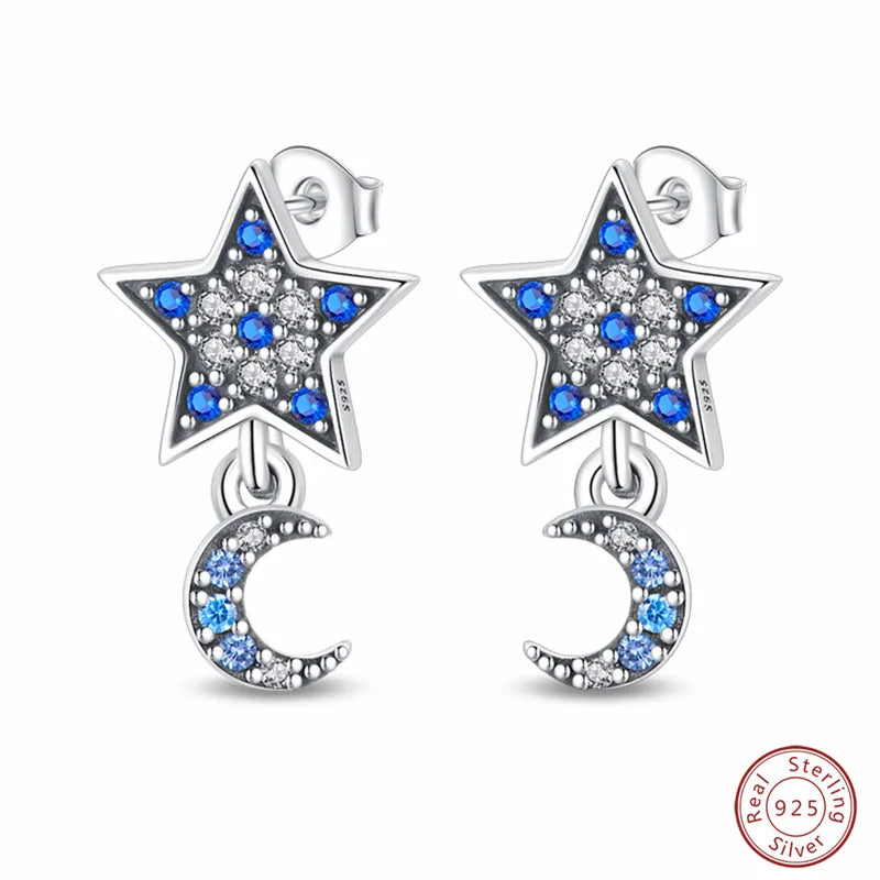 New in 925 Silver Romantic Feather Moon Stars Dream Catcher Earrings For Women Trending Fashion Jewelry Creative Birthday Gifts