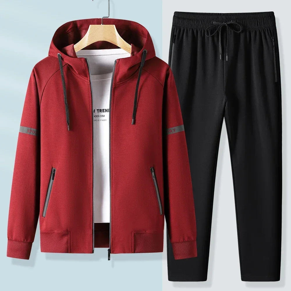 Men Running Sports Tracksuits Hoodies Zipper Outwear Sportwear+Sweatpants Sets Male Workout Sports Outfit Autumn Spring Sets men