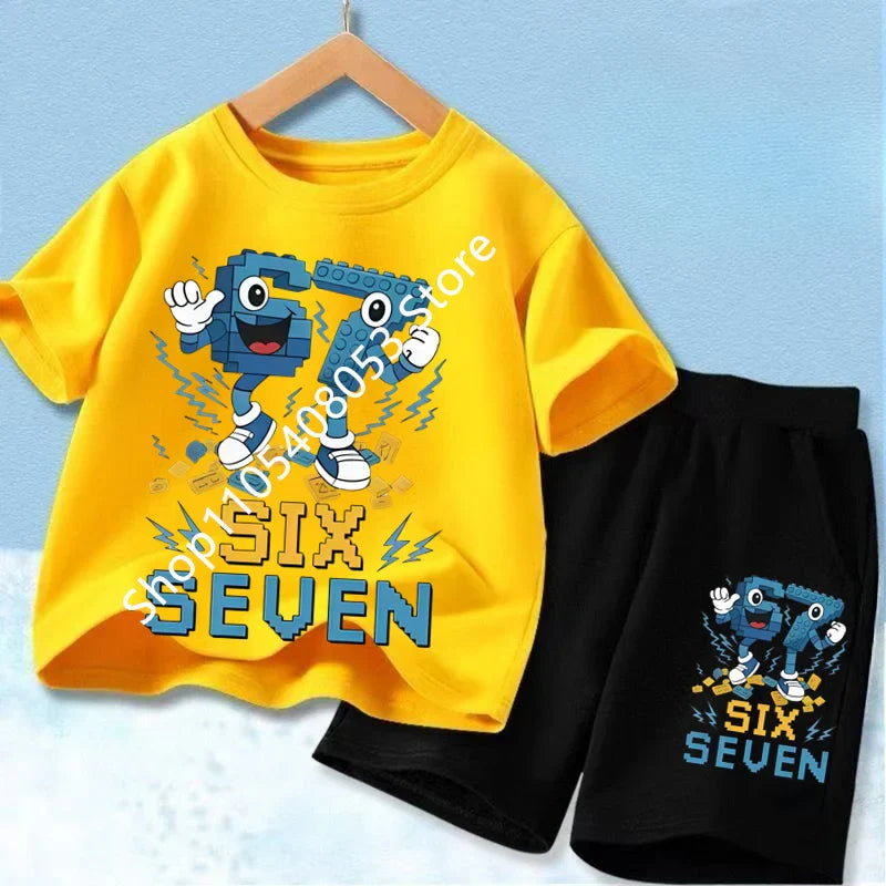 New 67 Number Six Seven Print Kids Cool Summer T-shirt 3-12Yrs Clothes Cartoon Short-sleeved+Shorts Boys Girls Sports Casual Set