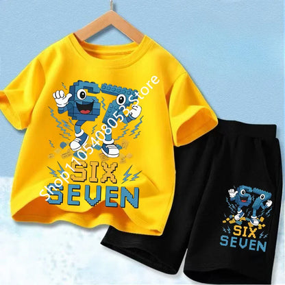 New 67 Number Six Seven Print Kids Cool Summer T-shirt 3-12Yrs Clothes Cartoon Short-sleeved+Shorts Boys Girls Sports Casual Set