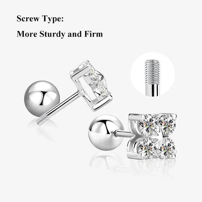 4-Stone Clover 0.8cttw Full D Color Moissanite Screw Earrings for Women Girls S925 Silver 3mm Pass Diamond Test Ear Stud