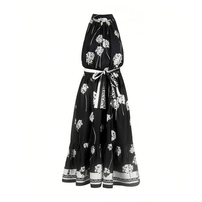 Women Fashion Sleeveless Tank Dress Summer Elegant Sundress Femmel Slim Waist Lace-Up Vintage Midi Dress
