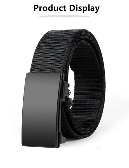 2pcs Men's Belt Outdoor Leisure Sports Belt Toothless Quick Release Automatic Buckle Quality Black Belt