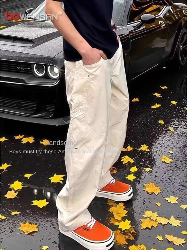 Off-white Ice Silk Quick-drying Work Pants for Men's Summer Thin Straight-leg Scimitar Pants American Cleanfit Casual Pants Man