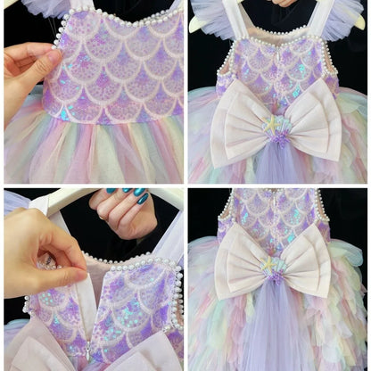 Vestido de Princesa Sereia Vestido de Verão para Meninas Vestido de Aniversário com Alças de Luxo para Meninas Lolita Pongsa