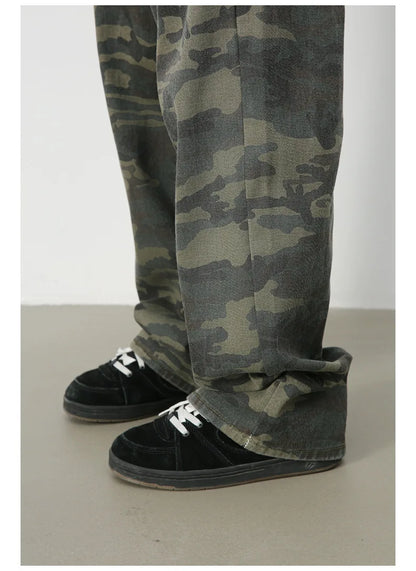 Tide Camouflage Jeans Men's Ins Loose Straight Wide Leg Casual Denim Pants Loose Male Trousers 12C2036
