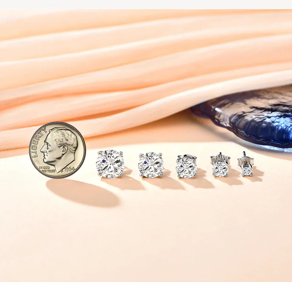 2 Carat 8.0mm D Color Moissanite Stud Earrings For Women Top Quality 100% 925 Sterling Silver Sparkling Wedding Jewelry