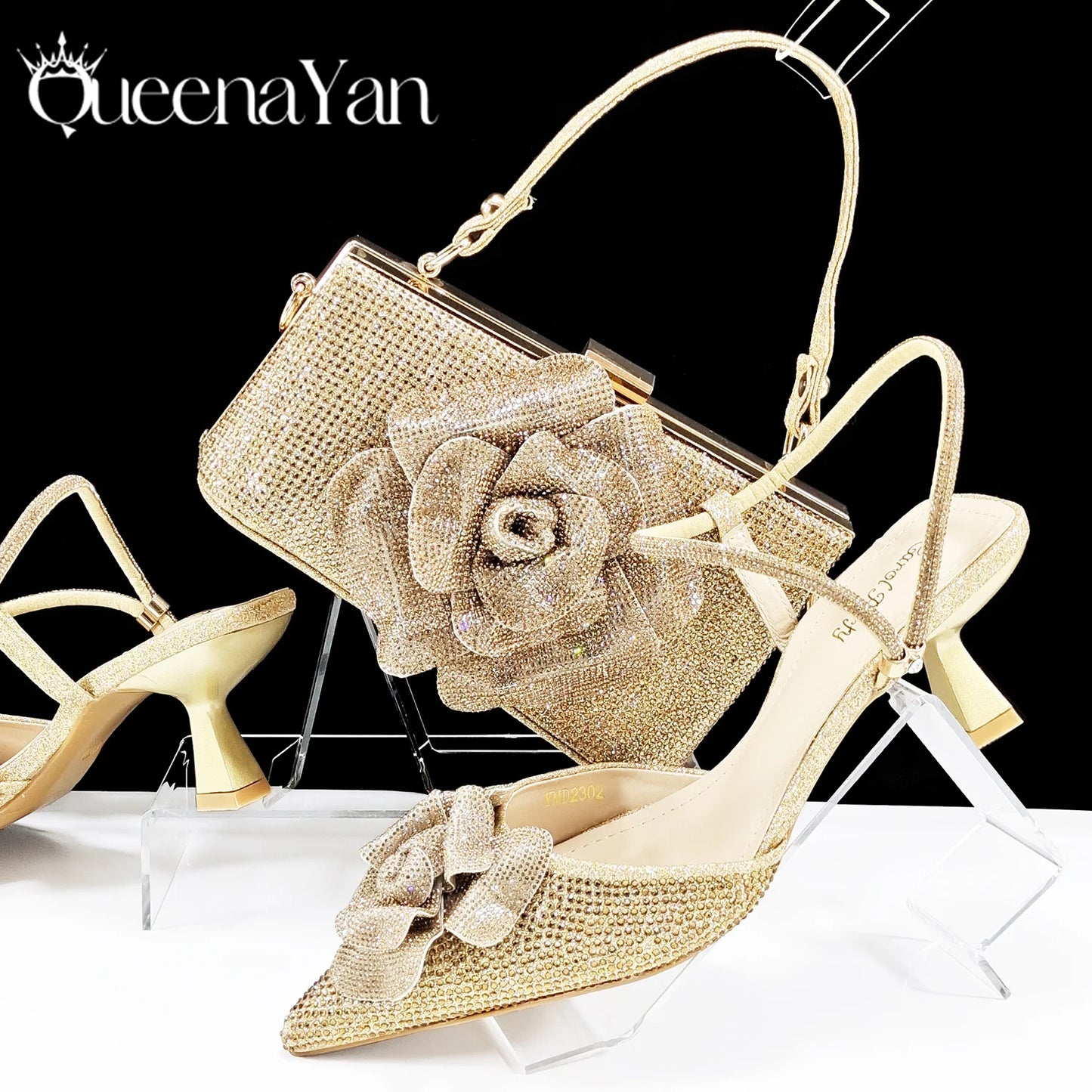 Large Flower Design Shoes & Bag Nigerian Coffee Color Women's Stiletto Shoes For Special Good Time INS Style