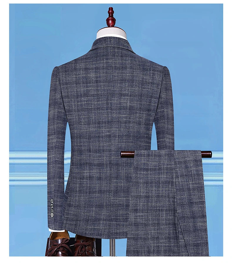 Blazer Vest Pants  Boutique Plaid Men's Formal Groom Wedding Dress Slim Suit 3Pcs or 2Pcs Men's Casual Business Suit Tuxedo