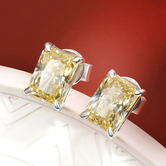 100% 925 Sterling Silver Sparkling 5*7mm Yellow Zircon High Carbon Diamond Stud Earrings For Women Party Fine Jewelry Gift