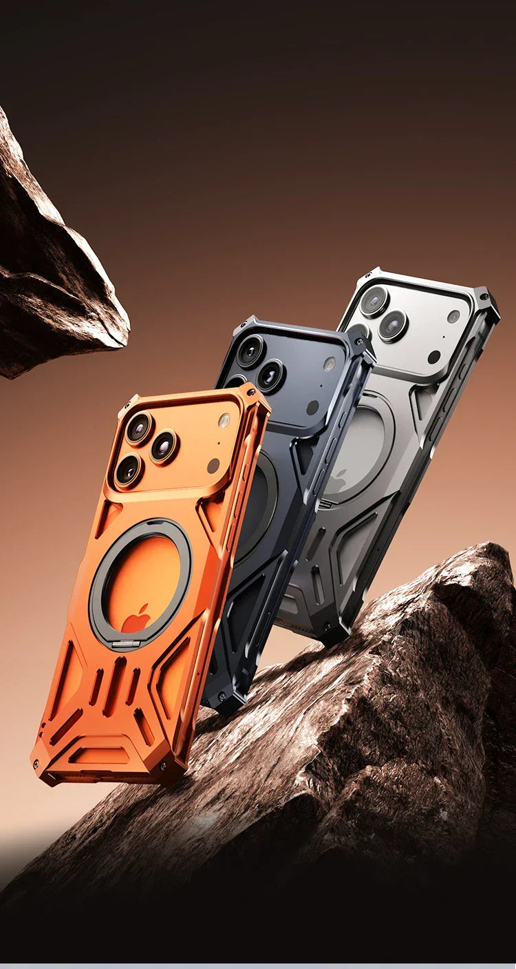 Metal Hollow Heat Dissipation Case For iPhone 17 Pro Max Magnetic Aluminum Alloy 360 Rotating Ring Holder Bracket Stand Cover