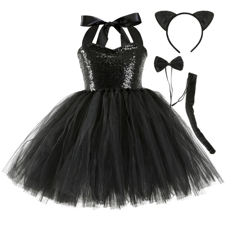 Cute Leopard Tiger Cat Giraffe Tutu Dress For Girls Halloween Animal Cosplay Costume Outfit Kids Christmas Carnival Party Dress