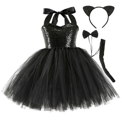 Cute Leopard Tiger Cat Giraffe Tutu Dress For Girls Halloween Animal Cosplay Costume Outfit Kids Christmas Carnival Party Dress