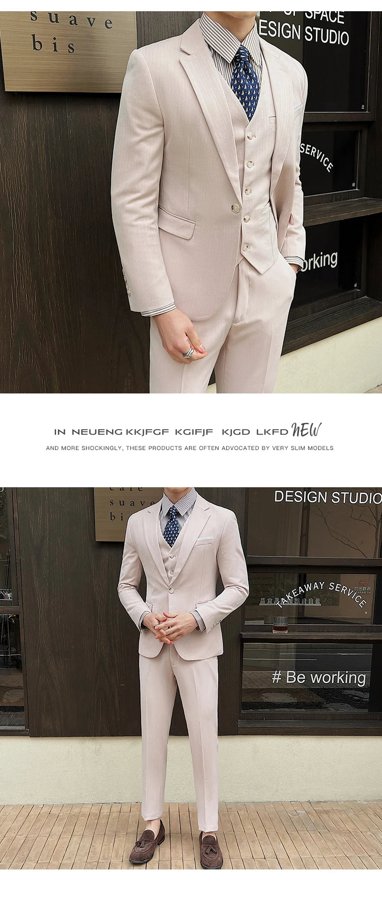 ( Jacket + Vest + Pants ) High-end Men's Slim Business Casual Suit Groom Wedding Dress Party Suit Blazers Waist Coat Trousers