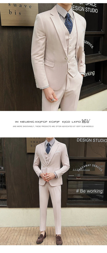 ( Jacket + Vest + Pants ) High-end Men's Slim Business Casual Suit Groom Wedding Dress Party Suit Blazers Waist Coat Trousers