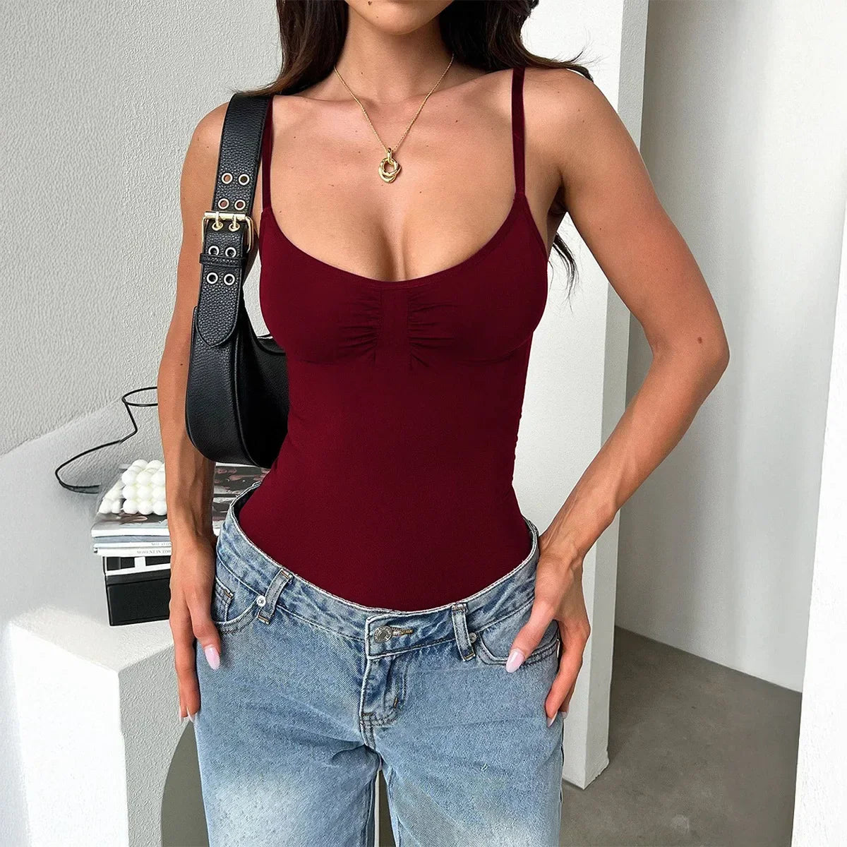 Sexy Spice Sling Strap Slim Vest Women's Clothing Solid Simple Basic Sexy Camisole Jumpsuit for Vacation