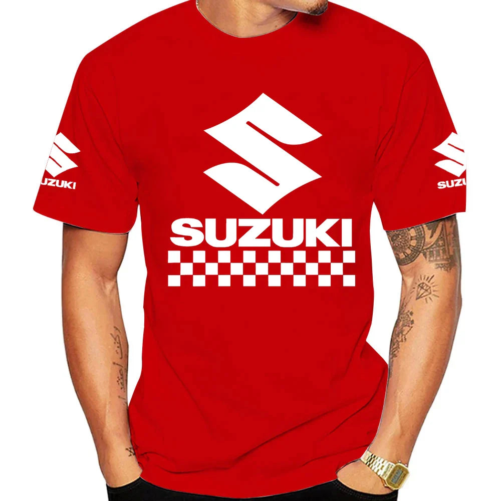 2026 Summer New Racing Motorcycle 100% Cotton Trendy Men T-shirt Daily Outdoor Sports Casual Loose Street Short-sleeve