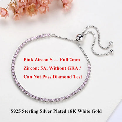 Full 2mm 0.03CT Moissanite Diamond Tennis Bracelet for Woman 925 Silver Plated 18K Rose Gold Adjustable Link Bracelets Gift