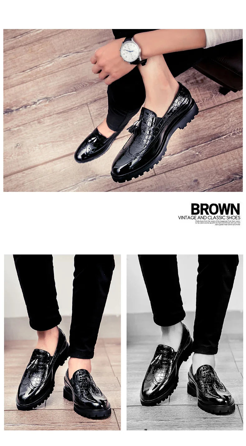 High Quality Casual Business Leather Shoes Men Formal Men's Dress Shoes Classic Tassels Retro Office Social Leather Loafers Male