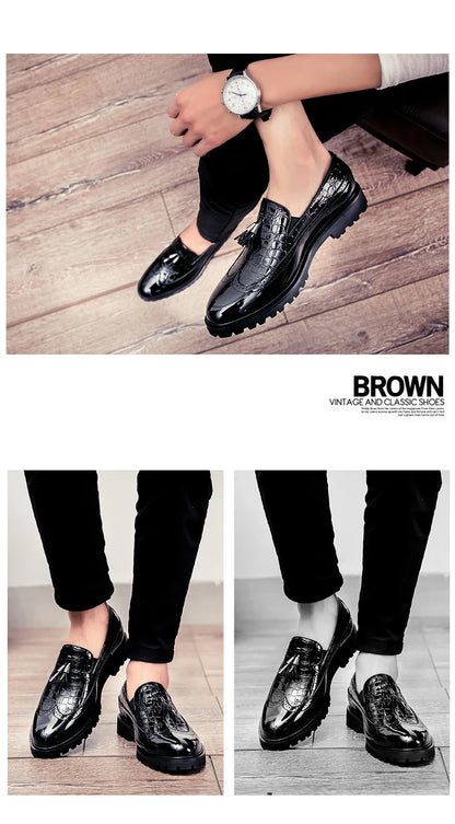 High Quality Casual Business Leather Shoes Men Formal Men's Dress Shoes Classic Tassels Retro Office Social Leather Loafers Male