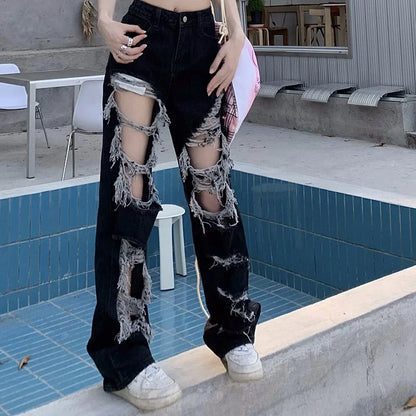 Y2k Washed Mopping Pants Broken Hole Jeans