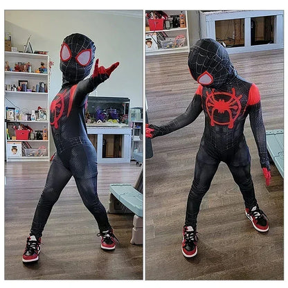 For Kids Hot Toys Anime Spiderman Costume Mask Cosplay Spider Man Miles Morales Jumpsuit Bodysuit Halloween Costumes