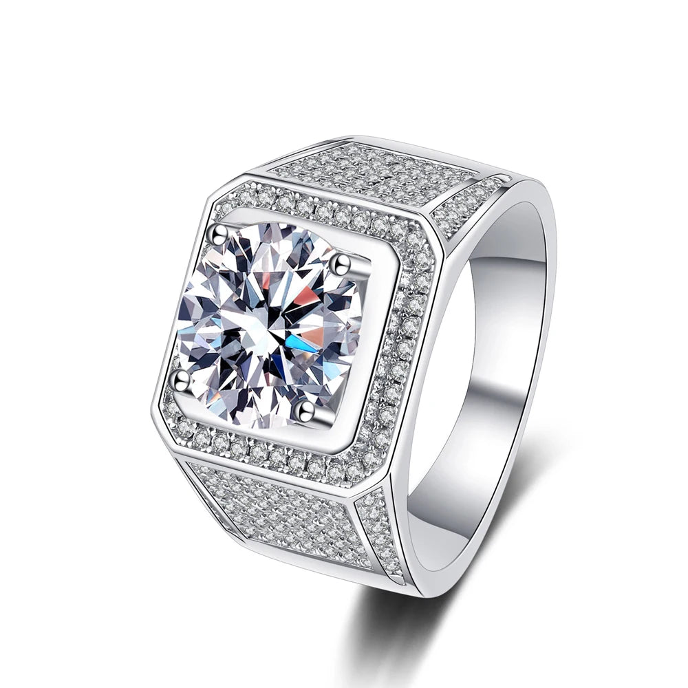 5ct D Color Moissanite Ring 925 Sterling Sliver Plated 18k Eternity Band Hip Hop Rings for Man Party Sparkling Jewely