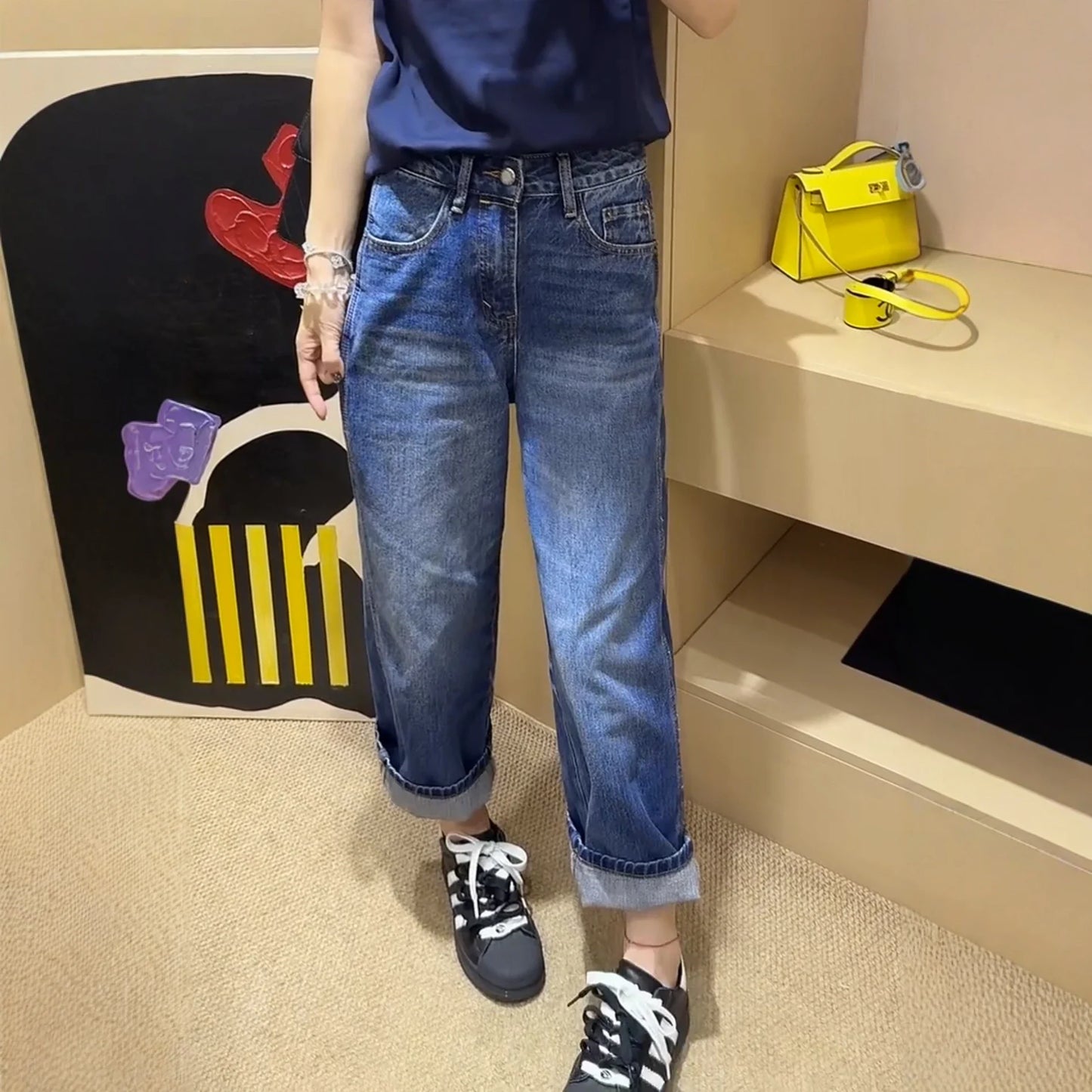 Women Elastic High Waist Denim Trousers Spring Jean Pants