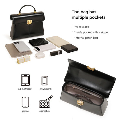 Genuine Leather Handbag with Scarf | Luxury Designer Trendy Shoulder Bag Solid Color Commuting Bag | bags for women gift