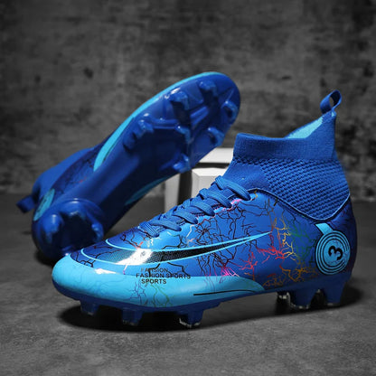 Fashion Men Professional Soccer Shoes Outdoor Cleats Unisex Ultralight Long Spikes Futsal Training Shoes Red Football Boots Men