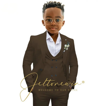 Boys' 3-Piece Suit with Notched-Lapel Jacket, Vest & Pants in Solid Colors for Weddings