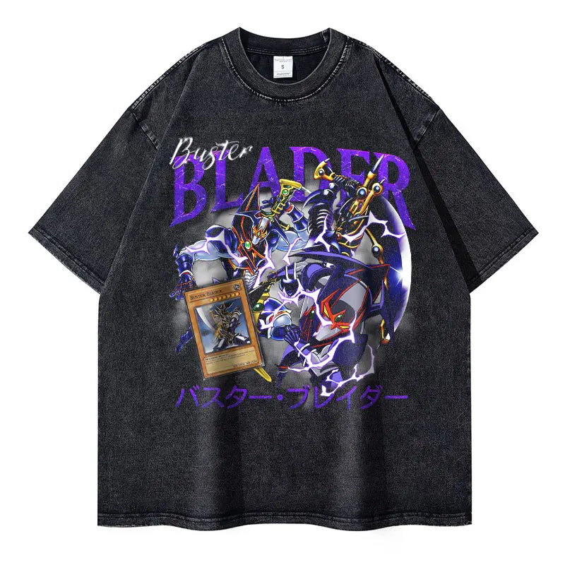 T Shirts Vintage Washed Dark Magician Girl T-shirt Retro Streetwear Manga Black Magician Short Sleeve Tops Tees
