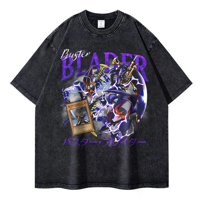 T Shirts Vintage Washed Dark Magician Girl T-shirt Retro Streetwear Manga Black Magician Short Sleeve Tops Tees