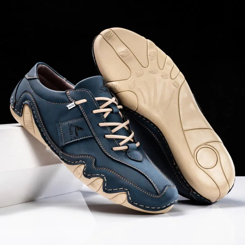 Spring Handmade Leather Casual Men Shoes Design Fashion Sneakers Man Loafers Breathable Soft Flat Shoes Driving Shoes