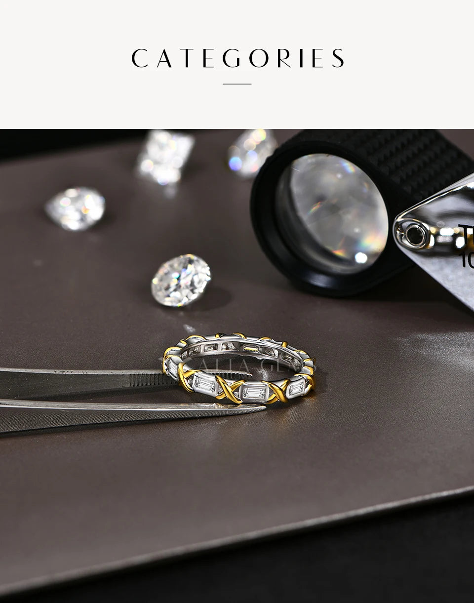 Moissanite Diamond Rings for Women Men D VVS1 Color Rectangle Cut S925 Sterling Silver Stackable Rings Wedding  Jewelry