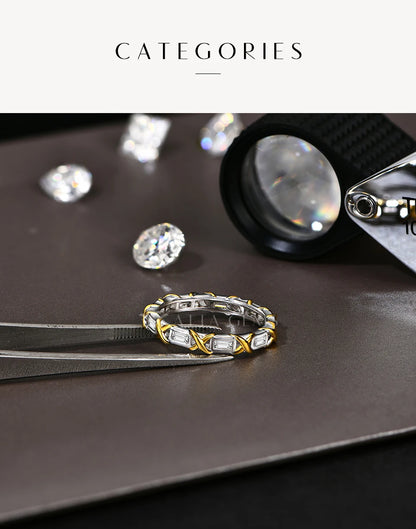 Moissanite Diamond Rings for Women Men D VVS1 Color Rectangle Cut S925 Sterling Silver Stackable Rings Wedding  Jewelry