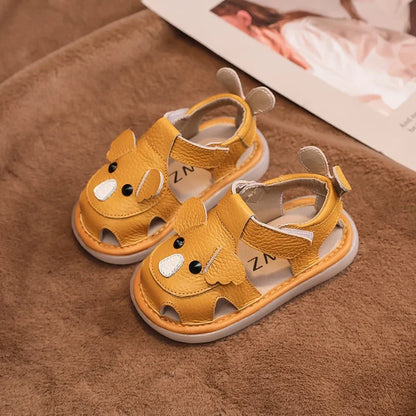 Summer Children Shoes Baby Girls Boys Genuine Leather Sandals Soft Sole Anti Slip Toddler Shoes Cartoon Kids Brach Sandals
