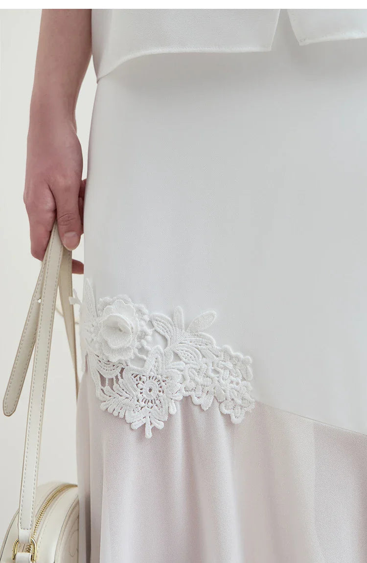 Minimalist Casual Bustier Skirt Women 2025 Summer New Office Lady Lace Slim Half-body Chiffon Fishtail Skirts 12522064