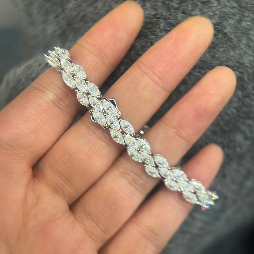 3*6mm 0.3ct Marquise Cut Moissanite Diamond Tennis Bracelets with Certifcate 100% S925 Silver Bridal Wedding Bracelet for Women
